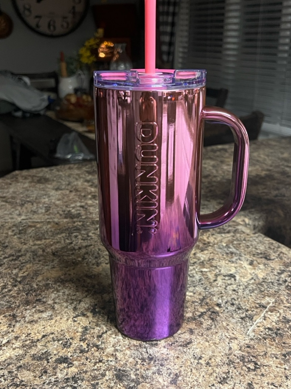 Dunkin Pink Purple ombré Travel Tumbler with Straw